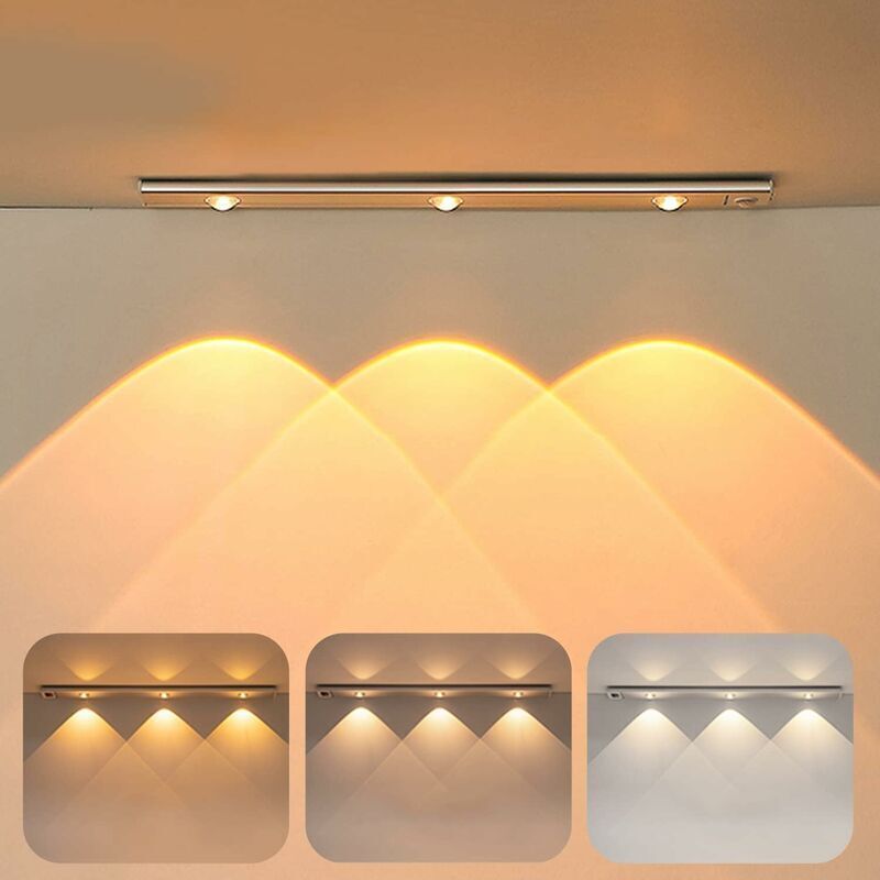 LED Lamp, Closet Light with Motion Sensor, USB Rechargeable LED Lamp, Wireless Kitchen LED Light with 3 Lighting Modes and Magnetic Mounting, 40 cm