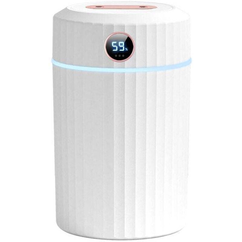 Air Humidifier, Silent Ultrasonic Humidifier with Thermo-Hygrometer, Dual Nozzle, 36 Hours of Operation Time, Automatic Shut-Off, 7 LEDs, 2 L