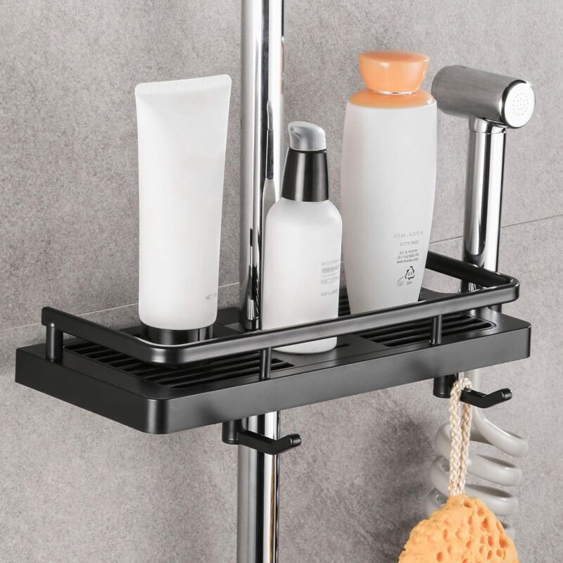 1 Pcs Shower Shelf, Soap Dish, Bathroom Shower Storage without Drilling, with Shower Soap Holder, Hooks and Wall-Mounted Towel Rack, Rustproof