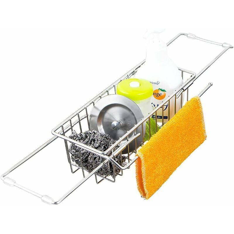 Kitchen Sink Organizer, Extendable Sponge Holder, Telescopic Drainer Stainless Steel Organizer Multifunctional Quick Drain Towel Rack, 23-47 cm