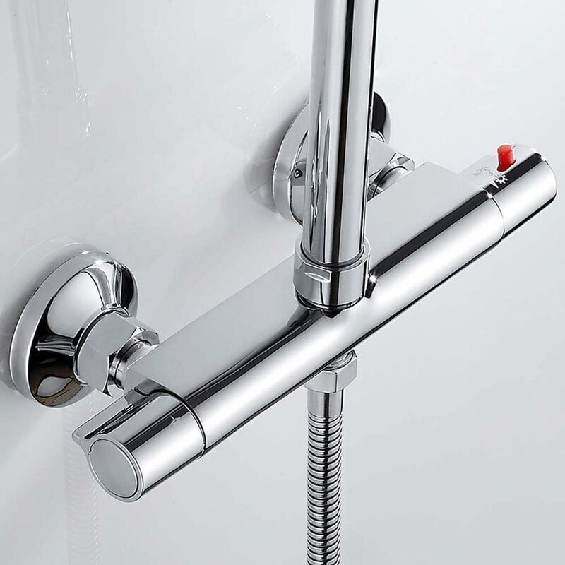 Thermostatic Shower Mixer 2 Outlets High and Low Anti-Scald Mixer Tap in Chrome Brass for Bathroom Bathtub