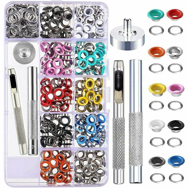 500 Sets Eyelet Kit, Eyelets, Metal Eyelets, 10 Colors Eyelet Kit with 3 Eyelet Setting Tool for Shoes, Clothing, Bag, Canvas, DIY, Style C, 5 mm