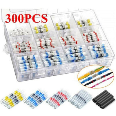 1 Set Heat Shrink Terminals, Waterproof Solder Ring Insulated Butt Connectors Assortment 300 Pcs White 25 Pcs Red 35 Pcs Blue 30 Pcs Yellow 10 Pcs