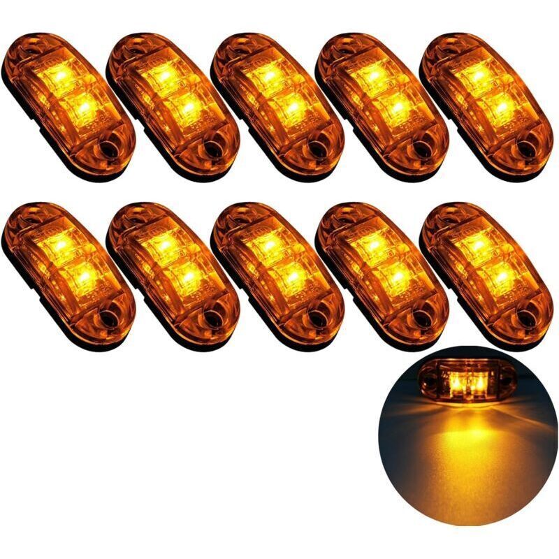 10 Pcs 2 LED Side Marker Lights 12 24V LED Clearance Lights Trailer Side Lamp Warning Yellow Light for Truck RV Caravan