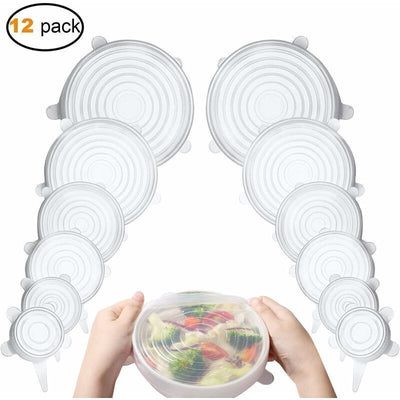 12 Pcs Silicone Stretch Lids, Silicone Lids, Stretch Lids, Silicone Stretch Lids in Different, Healthy Stretch Lid Fresh Food for Bowl, Sizes