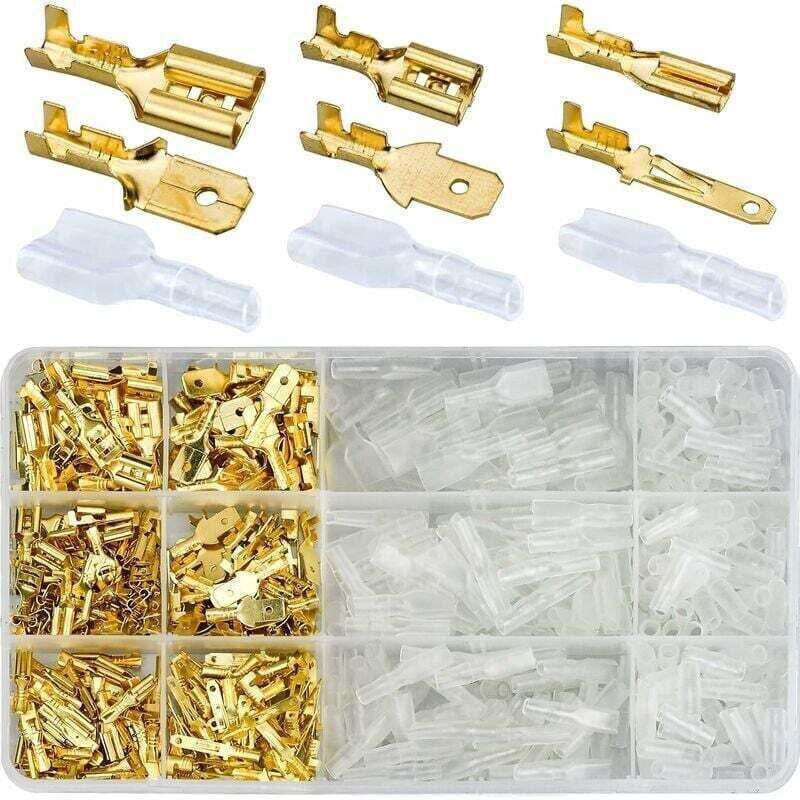 600 Pcs Brass Crimp Terminals, Electrical Lug with Insulated Sleeve Male Female Spade Wire Connectors Crimp Terminal, 2.8 mm, 4.8 mm, 6.3 mm