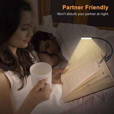 Rechargeable Reading Light, 9 LED Clip-on Reading Lamp, Stepless Dimming and 3 Eye Protection Modes, Cold and Warm White, 360 Degree Flexible Neck