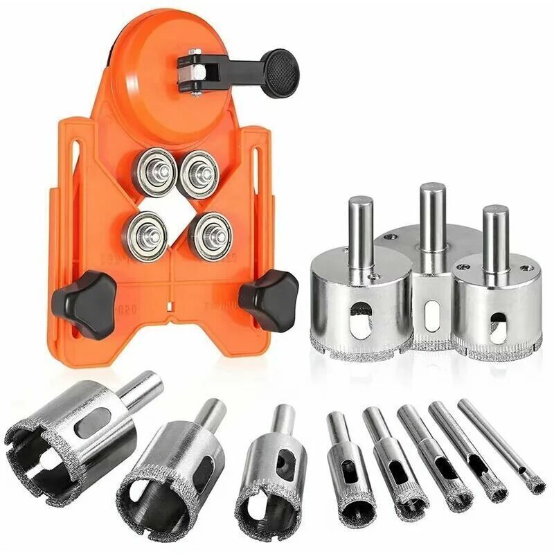 11 Pcs Diamond Hole Saw, Adjustable Hole Punch Locator Tile Hole Saw with Diamond Coated Drill Bits Hole Saw with Suction Cup Base for Ceramic Glass