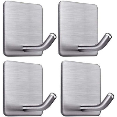 4 Pcs Adhesive Hooks, 8KG Max Stainless Steel Bathroom Wall Hooks, Towel Holder with Adhesive Tape, Family and Office, Self-Adhesive, 1