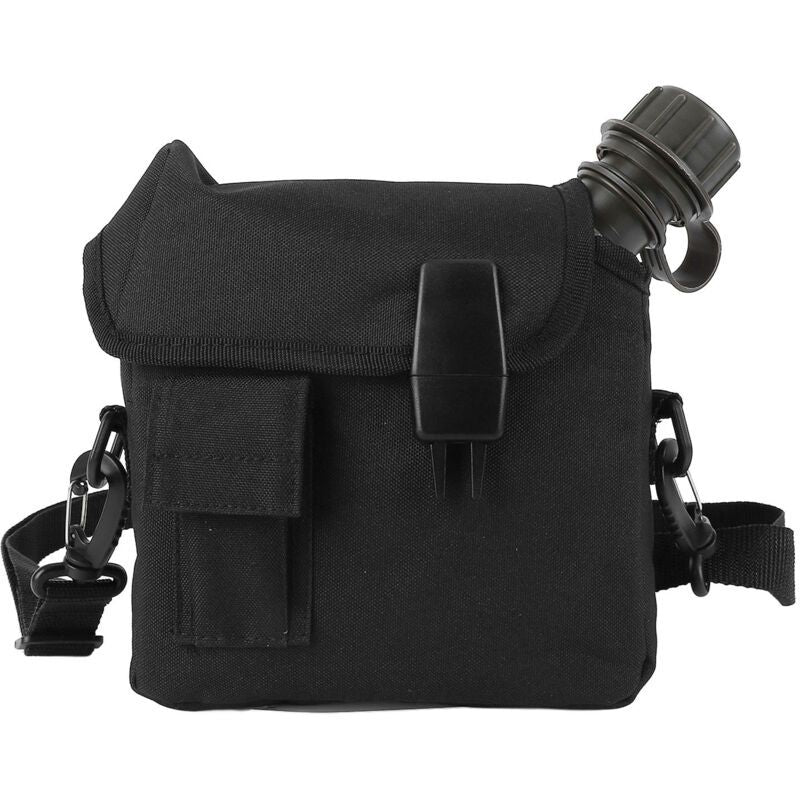 Outdoor Water Bottle Large Capacity Portable Flat Camping Water Bottle with Waist Bag for Outdoor Sports Hiking Black, 1.5 L