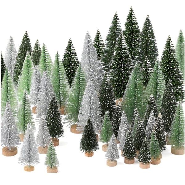 30 Pack Mini Christmas Bottle Brush Trees with Wooden Base, Gradient Green Artificial Frosted Small Pine Trees, Tabletop Mini Xmas Tree Decor for Home Party DIY Craft Table Centerpiece Ornaments