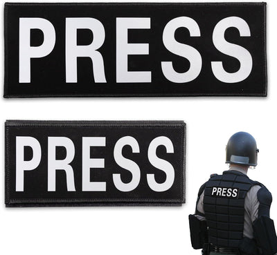 2 PCS Reflective Press Patch Night Vision & Reflective Printed Letters Patches with Hook & Loop for Guard Vest Jacket Back Panel, Small (5.7" x 2.5"), Large (10.7" x 3.9")