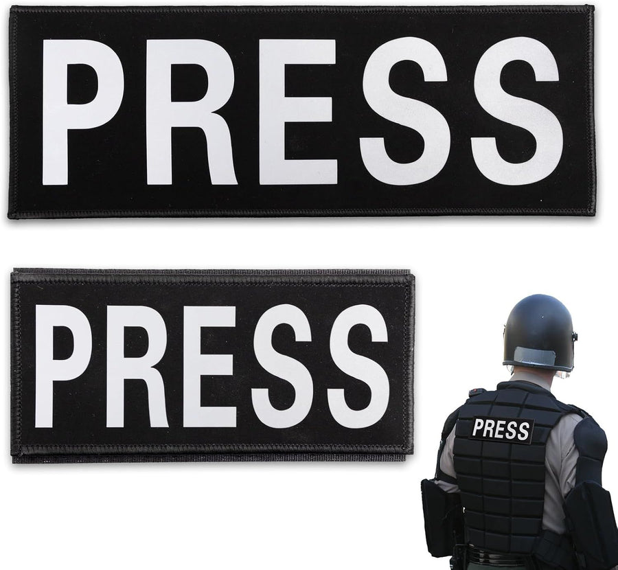 2 PCS Reflective Press Patch Night Vision & Reflective Printed Letters Patches with Hook & Loop for Guard Vest Jacket Back Panel, Small (5.7" x 2.5"), Large (10.7" x 3.9")