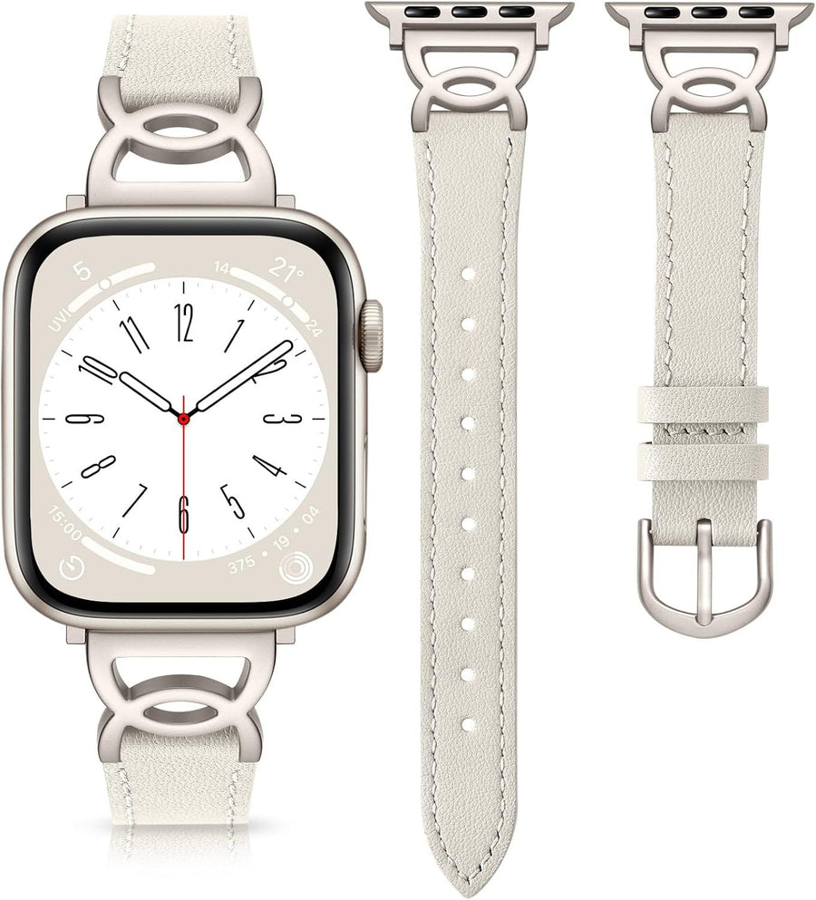 Slim Leather Band Compatible with Apple Watch Bands for Women 40mm 38mm 41mm 42mm 44mm 45mm 46mm, Top Grain Leather Band with DC-shaped Buckle for iWatch Band Series 11 10 9 8 7 6 5 4 3 2 1 SE