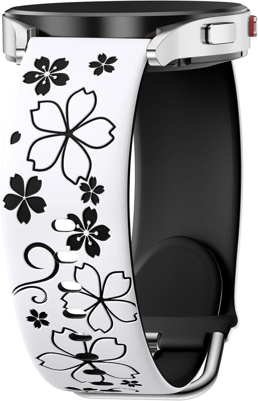 Floral Engraved Band-Compatible with Samsung Galaxy Watch 7 Band 6 4 5 40mm 44mm/5 Pro/6 4 Classic/Active 2, 20mm Cute Two-Tone Flower Soft Silicone Sport Strap for Samsung Watch Bands Women Men