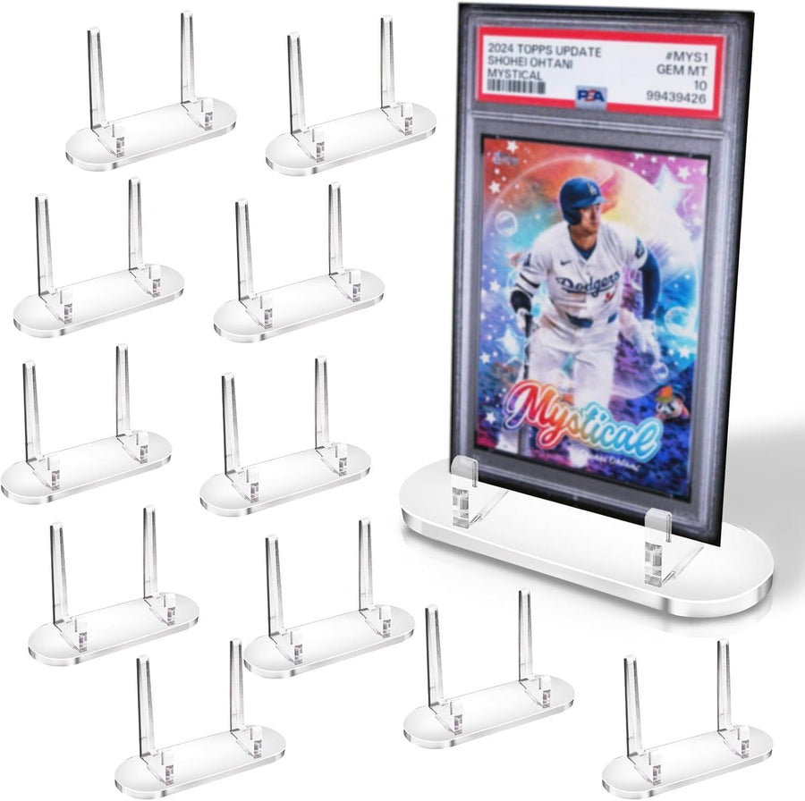 12 Pcs Trading Card Display Stand Clear Acrylic Baseball Card Display Picture Holder Stands for PSA Graded Cards, Ideal for Sports Cards, Trade Shows (Cards Not Included)