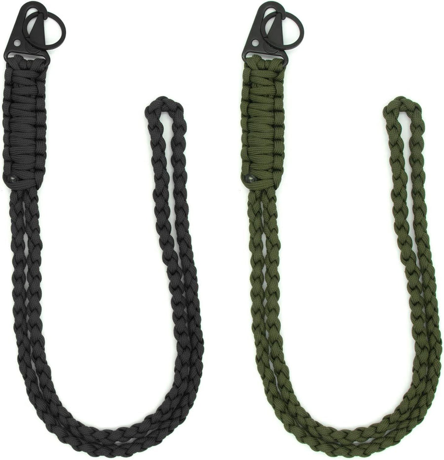 2 Pieces Heavy Duty Paracord Lanyard Braided 550 Necklace Keychains Whistles Wrist Strap Parachute Rope for Outdoor Activities, Camera, ID Card Badge Holder, Wallet and Keys (Black + Olive Green)