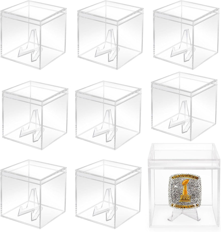 9 Packs Championship Ring Display Case Clear Small Showcase with Stands for Baseball Softball Championship Rings Cheer Leading Rings 2.17 Inch