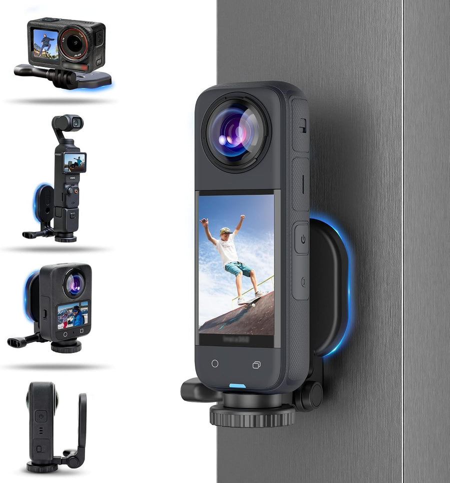 Strong Magnetic Mount Stand for Insta360 X5 X4 OSMO 360,Detachable Magnetic Camera Mount for Insta360 X5 X4 X3 GO Osmo 360 Pocket4 Action 5Pro Hero13 & More,Compact Magnet Steering Holder Bracket Base