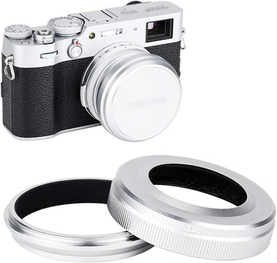 Mark V Metal Lens Hood Protector with 49mm Filter Adapter Ring for Fujifilm X100VI X100V X100F X100T X100S X100 Replace Fuji LH-X100 Lens Hood & AR-X100 Adapter Ring, Fits Original Lens Cap/Silver