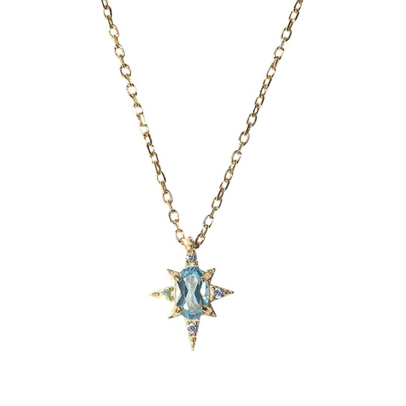 S925 Sterling Silver Mini Pendant Necklace - 18K Gold Plated Sky Blue Zircon Charm Chain for Women - Delicate Fine Jewelry for Daily Wear - Gold 45cm