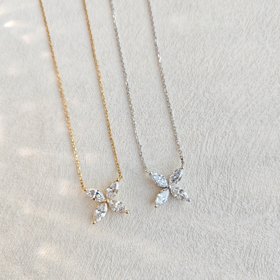 S925 Sterling Silver 4-Leaf Clover Zircon Pendant Necklace 2-Pack - 18K Gold + White Gold Plated Lucky Charm Chain for Women - Delicate Daily Wear Jewelry