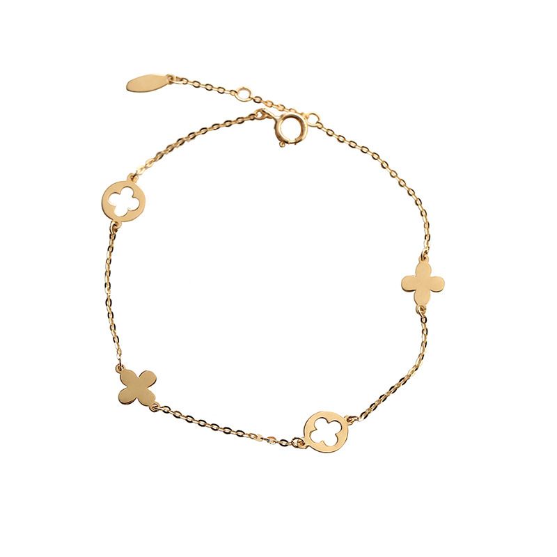 S925 Sterling Silver Floral Leaf Bracelet - 18K Gold Plated Minimalist Smooth Surface Chain for Women - Delicate Fine Jewelry for Daily Wear - Gold