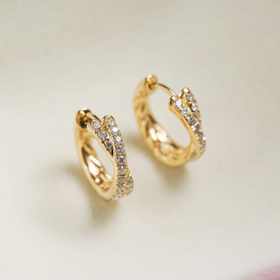 S925 Sterling Silver Cross Double Row CZ Ear Cuff - 18K Gold Plated Solid Twisted Hoop Earrings for Women - Delicate Fine Jewelry for Daily Wear - Gold Small