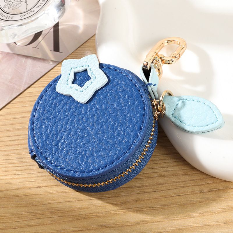 Fruit Coin Purse Keychain 3-Pack - Cute Leather Car Keychain Pendant for Women - Novelty Bag Charm for Keys Handbags Totes - Blueberry (3-Pack)