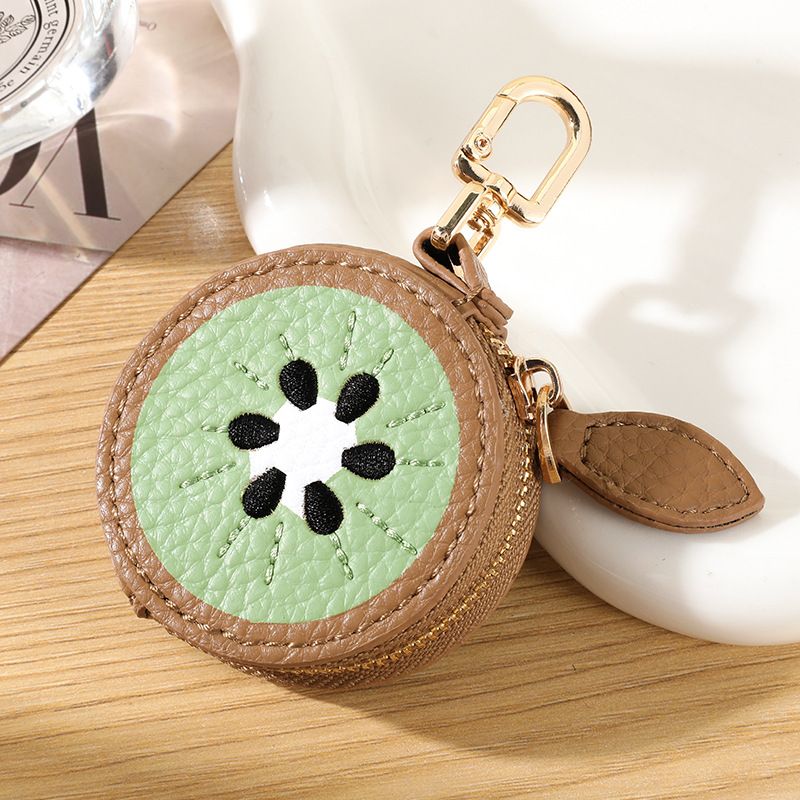 Fruit Coin Purse Keychain 3-Pack - Cute Leather Car Keychain Pendant for Women - Novelty Bag Charm for Keys Handbags Totes - Kiwi (3-Pack)