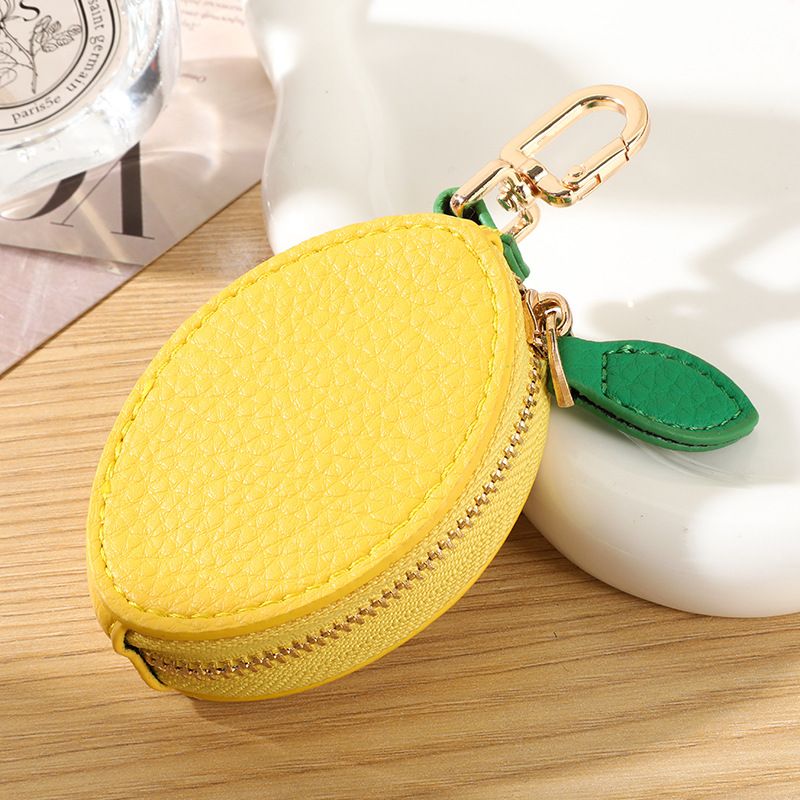 Fruit Coin Purse Keychain 3-Pack - Cute Leather Car Keychain Pendant for Women - Novelty Bag Charm for Keys Handbags Totes - Lemon (3-Pack)