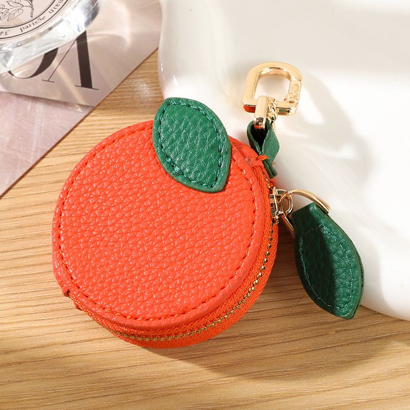 Fruit Coin Purse Keychain 3-Pack - Cute Leather Car Keychain Pendant for Women - Novelty Bag Charm for Keys Handbags Totes - Orange (3-Pack)