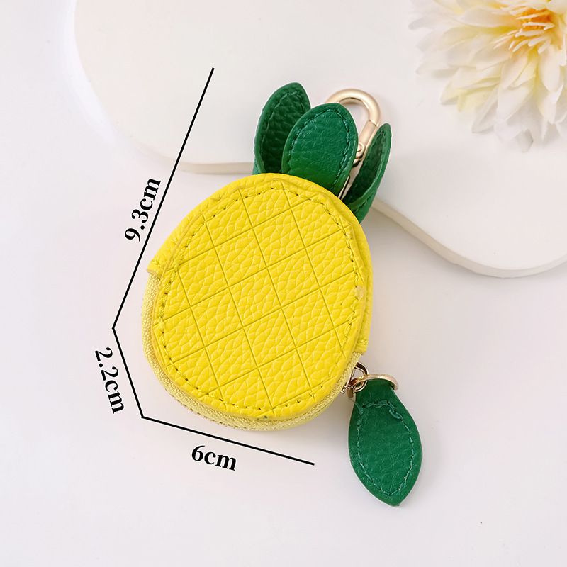 Fruit Coin Purse Keychain 3-Pack - Cute Leather Car Keychain Pendant for Women - Novelty Bag Charm for Keys Handbags Totes - Pineapple (3-Pack)