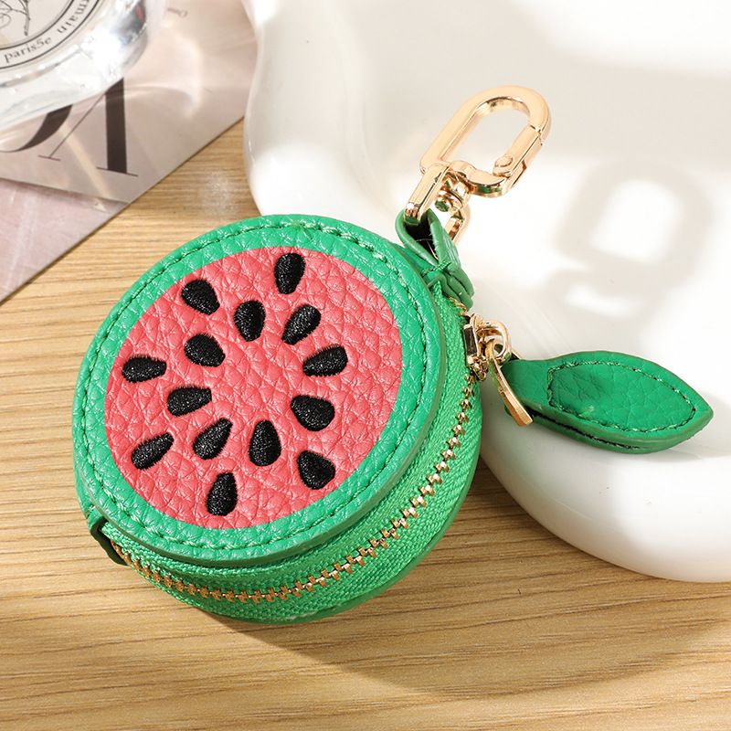 Fruit Coin Purse Keychain 3-Pack - Cute Leather Car Keychain Pendant for Women - Novelty Bag Charm for Keys Handbags Totes - Watermelon (3-Pack)