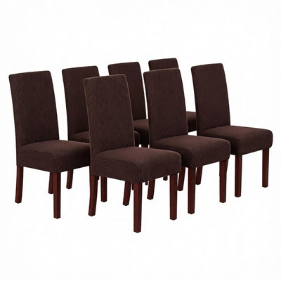 Stretch Full Cover Chair Cover 6-Pack - Waterproof Anti-Slip Elastic Seat Protector for Dining Room Hotel - Thick Warm Waffle Texture - Brown (6-Pack)