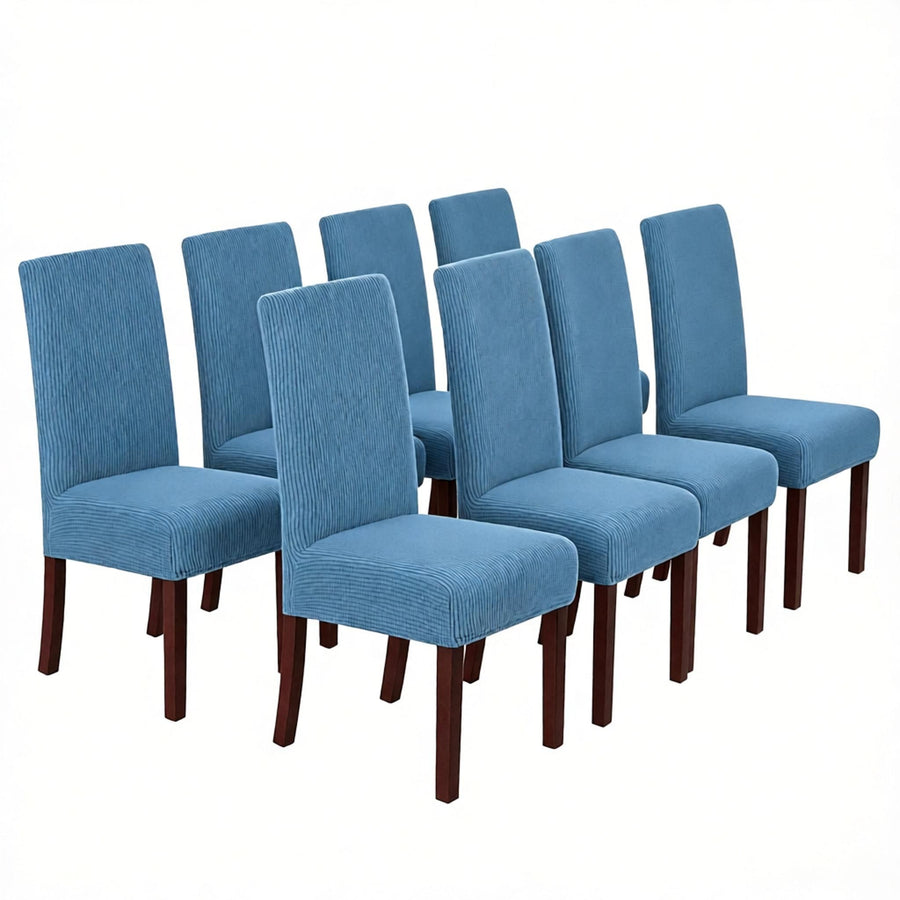 Stretch Full Cover Chair Cover 6-Pack - Waterproof Anti-Slip Elastic Seat Protector for Dining Room Hotel - Thick Warm Waffle Texture - Dusty Blue (6-Pack)