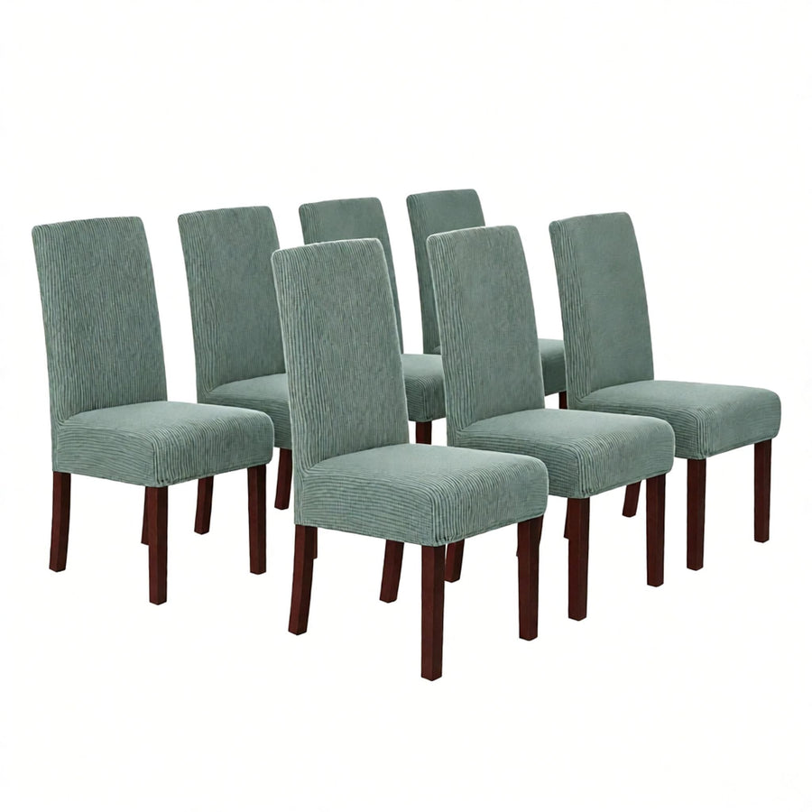 Stretch Full Cover Chair Cover 6-Pack - Waterproof Anti-Slip Elastic Seat Protector for Dining Room Hotel - Thick Warm Waffle Texture - Gray Green (6-Pack)