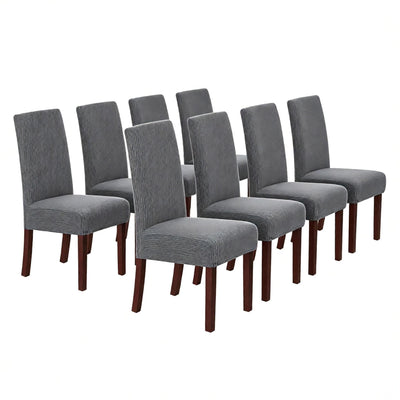Stretch Full Cover Chair Cover 6-Pack - Waterproof Anti-Slip Elastic Seat Protector for Dining Room Hotel - Thick Warm Waffle Texture - Gray (6-Pack)