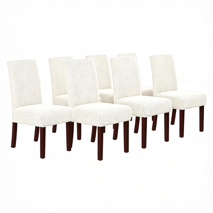 Stretch Full Cover Chair Cover 6-Pack - Waterproof Anti-Slip Elastic Seat Protector for Dining Room Hotel - Thick Warm Waffle Texture - Ivory (6-Pack)