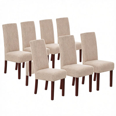 Stretch Full Cover Chair Cover 6-Pack - Waterproof Anti-Slip Elastic Seat Protector for Dining Room Hotel - Thick Warm Waffle Texture - Khaki (6-Pack)