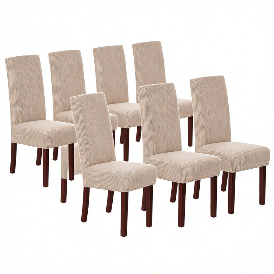 Stretch Full Cover Chair Cover 6-Pack - Waterproof Anti-Slip Elastic Seat Protector for Dining Room Hotel - Thick Warm Waffle Texture - Khaki (6-Pack)