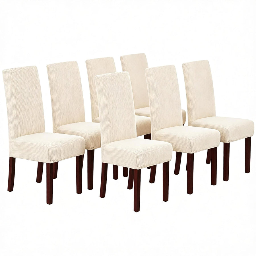 Stretch Full Cover Chair Cover 6-Pack - Waterproof Anti-Slip Elastic Seat Protector for Dining Room Hotel - Thick Warm Waffle Texture - Natural (6-Pack)