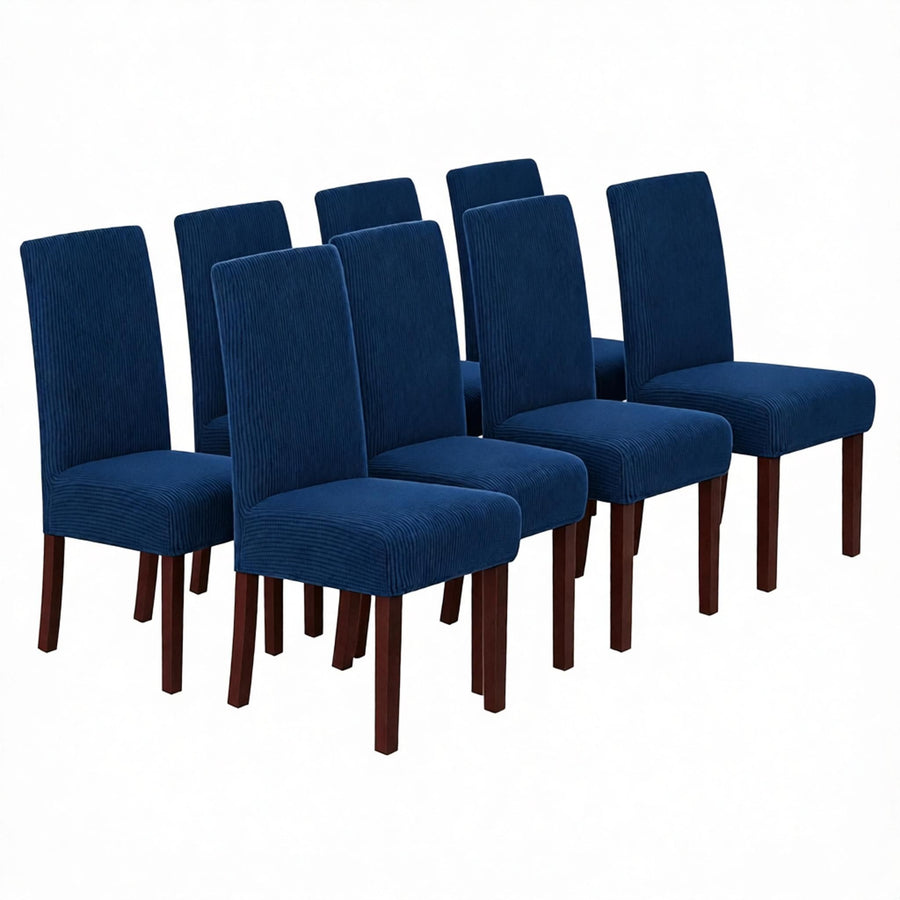 Stretch Full Cover Chair Cover 6-Pack - Waterproof Anti-Slip Elastic Seat Protector for Dining Room Hotel - Thick Warm Waffle Texture - Navy (6-Pack)