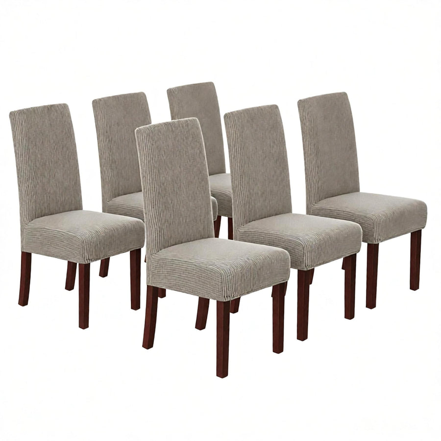 Stretch Full Cover Chair Cover 6-Pack - Waterproof Anti-Slip Elastic Seat Protector for Dining Room Hotel - Thick Warm Waffle Texture - Taupe (6-Pack)