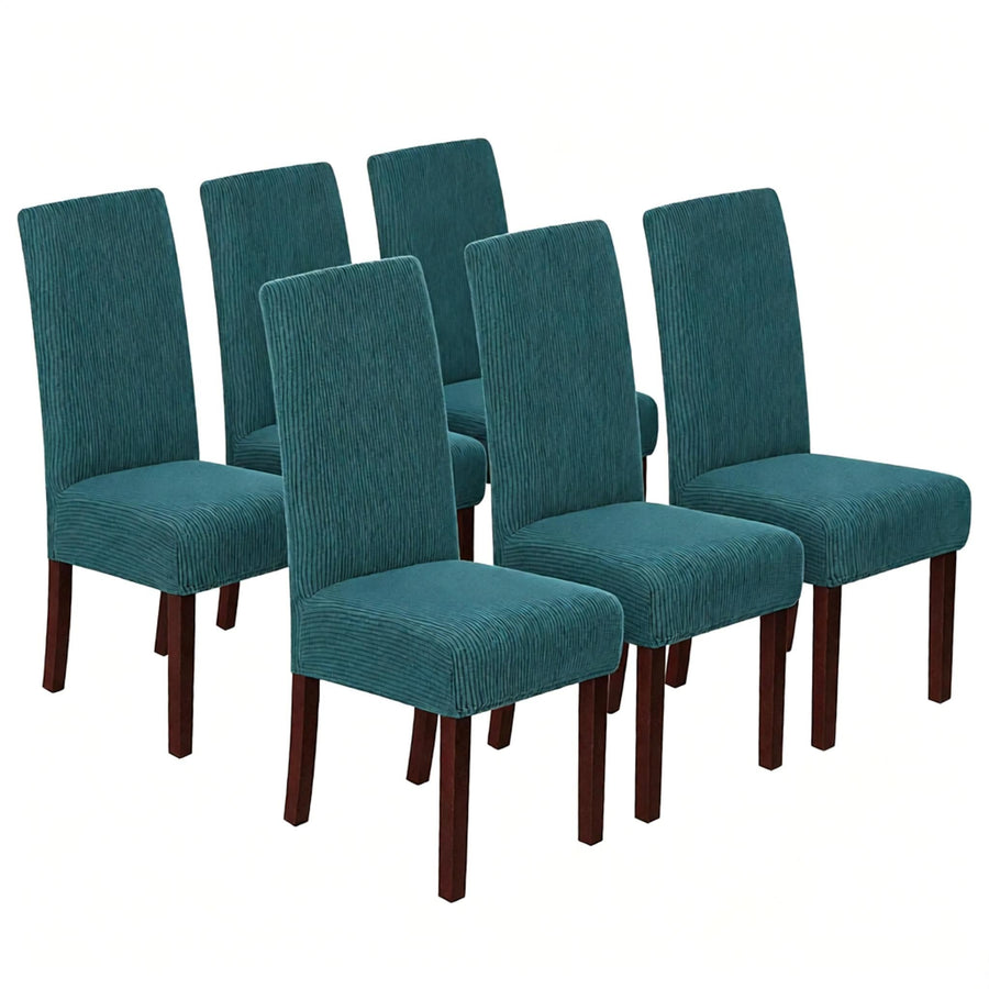 Stretch Full Cover Chair Cover 6-Pack - Waterproof Anti-Slip Elastic Seat Protector for Dining Room Hotel - Thick Warm Waffle Texture - Teal (6-Pack)