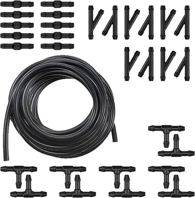 30 PCS Car Windshield Wash Tools, 13 Ft Rubber Hose with 30 T-type Y-type I-type Fitting, Seal Wiper Pump and Nozzle Leak-proof Connection Kit, Universal Flexible Hose for Cleaning (Black)