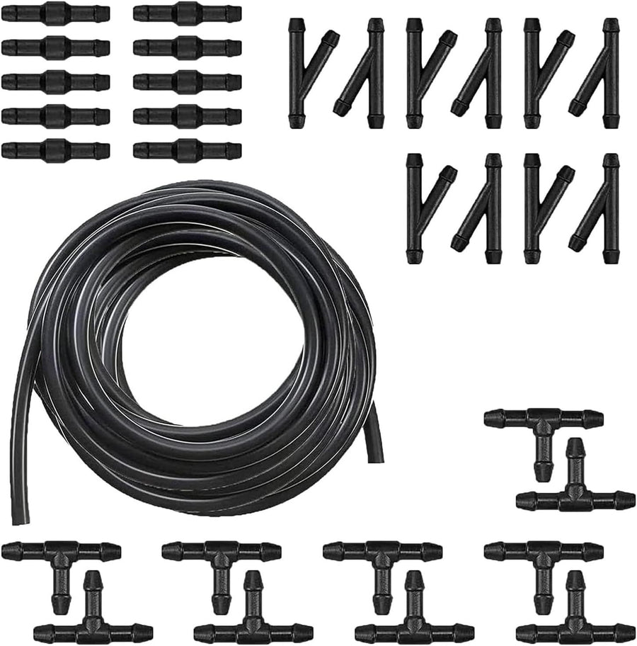 30 PCS Car Windshield Wash Tools, 13 Ft Rubber Hose with 30 T-type Y-type I-type Fitting, Seal Wiper Pump and Nozzle Leak-proof Connection Kit, Universal Flexible Hose for Cleaning (Black)