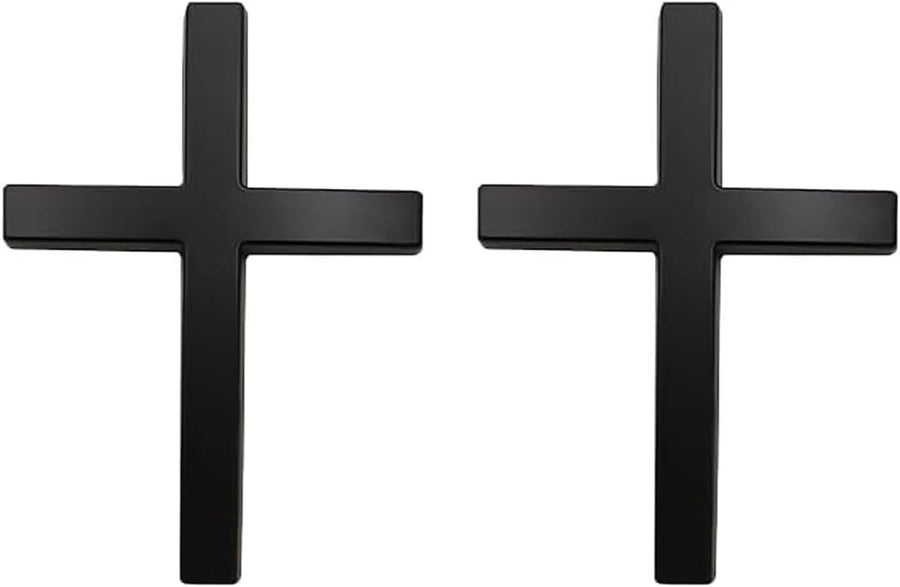2 PCS Car Cross Badge, 3D Christ Faith Emblem with Self-adhesive, Rust-proof Scratch-covering Decoration Decal, Universal Exterior Accessory for Door Body Trunk Bumper Window (Black)