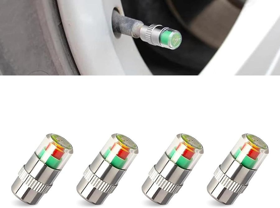 4 PCS Tire Pressure Monitor Caps, 3-color Visual Indicator, 2.4 Bar 36 PSI Valve Stem Cover, for Most Cars (Silver)