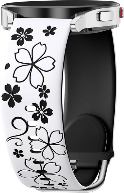 Floral Engraved Band-Compatible with Samsung Galaxy Watch 7 Band 6 4 5 40mm 44mm/5 Pro/6 4 Classic/Active 2, 20mm Cute Two-Tone Flower Soft Silicone Sport Strap for Samsung Watch Bands Women Men